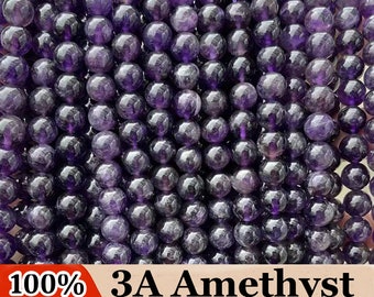 3A Natural Deep Purple Amethyst Smooth Round Beads 4mm 6mm 8mm 10mm 12mm For Choices, 1 Strand