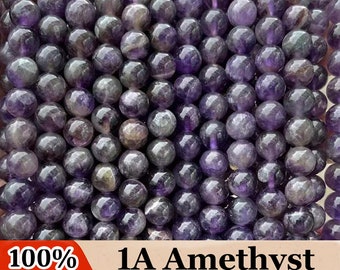 1A Natural Deep Purple Amethyst Smooth Round Beads 4mm 6mm 8mm 10mm 12mm For Choices, 1 Strand