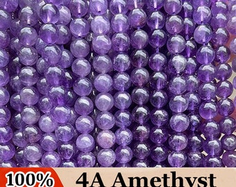 4A Natural Deep Purple Amethyst Smooth Round Beads 4mm 6mm 8mm 10mm For Choices, 1 Strand