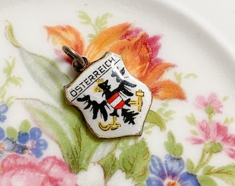 800 Silber Reiseschild Charm Österreich Österreich, Adler Wappen, Reise Souvenir Zierlicher Schmuck