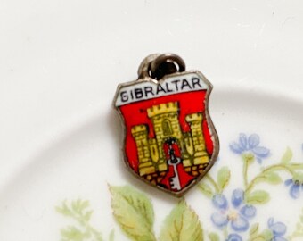 800 Silver Travel Shield Charm Gibraltar, Red Enamel Castle, Dainty Jewelry Charm Bracelet