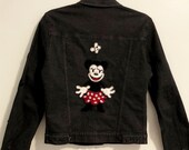 RARE Vintage History Iceberg Disney Minnie Mouse Patch Black Denim Jacket - Women 39 s Small
