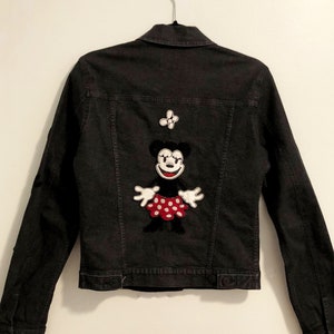 RARE Vintage History Iceberg Disney Minnie Mouse Patch Black Denim Jacket - Women's Small