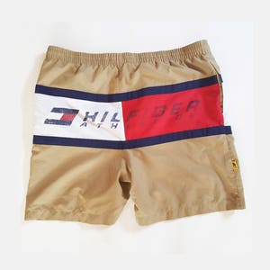 80s Tommy Hilfiger Graphic Swim Trunks Size L, Swim Shorts Retro Color Block, Vintage Swim Trunks