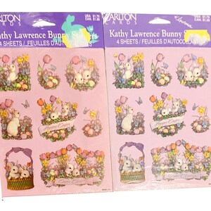 Ensemble de 2 cartes Carlton Kathy Lawrence Bunny Autocollants, Fournitures d’artisanat de scrapbooking sur le thème de Pâques Nouveau