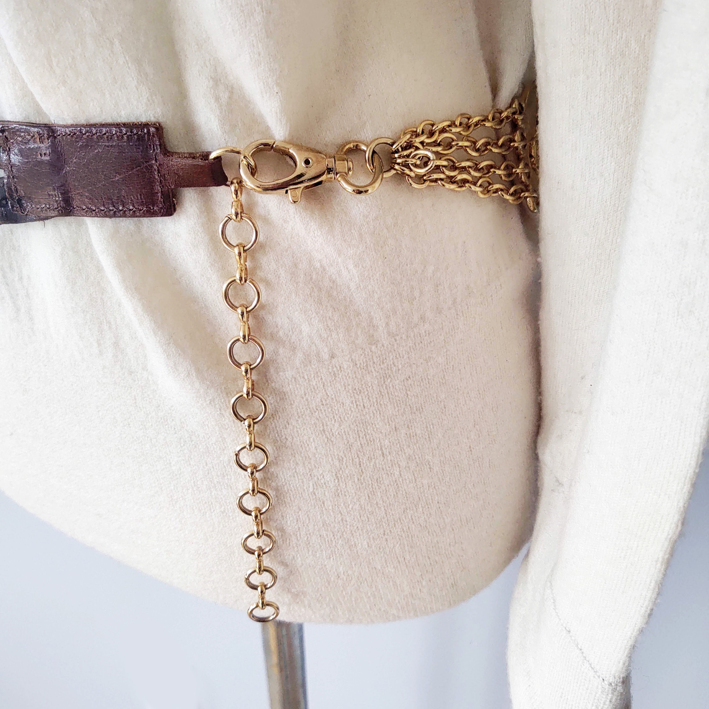 Brown Braided Leather Belt With Gold Chains, Gold Coin Charm  display picture 3