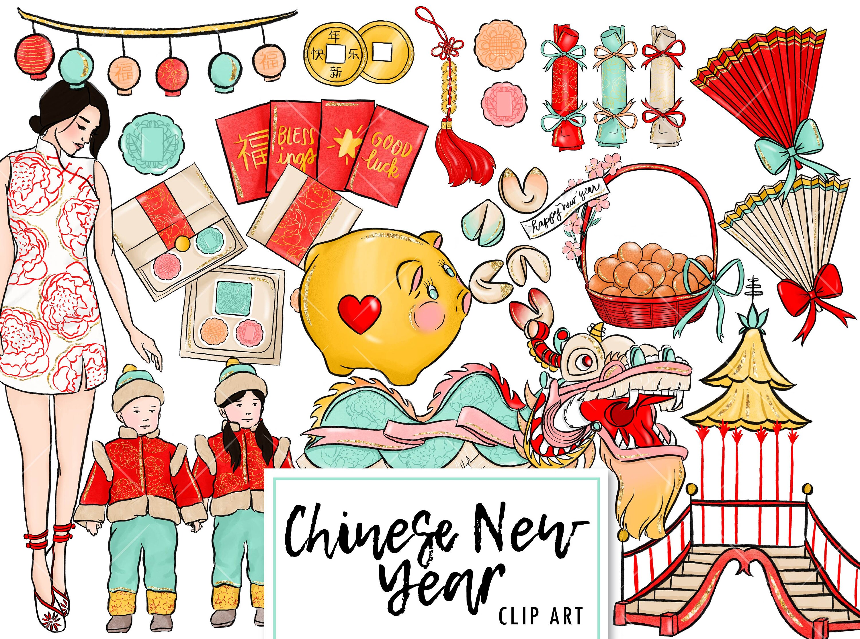 Chinese New Year Clip Art Lunar New Year 2019 Year of | Etsy