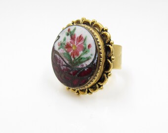 Anillo de botón de flor rosa grande vintage