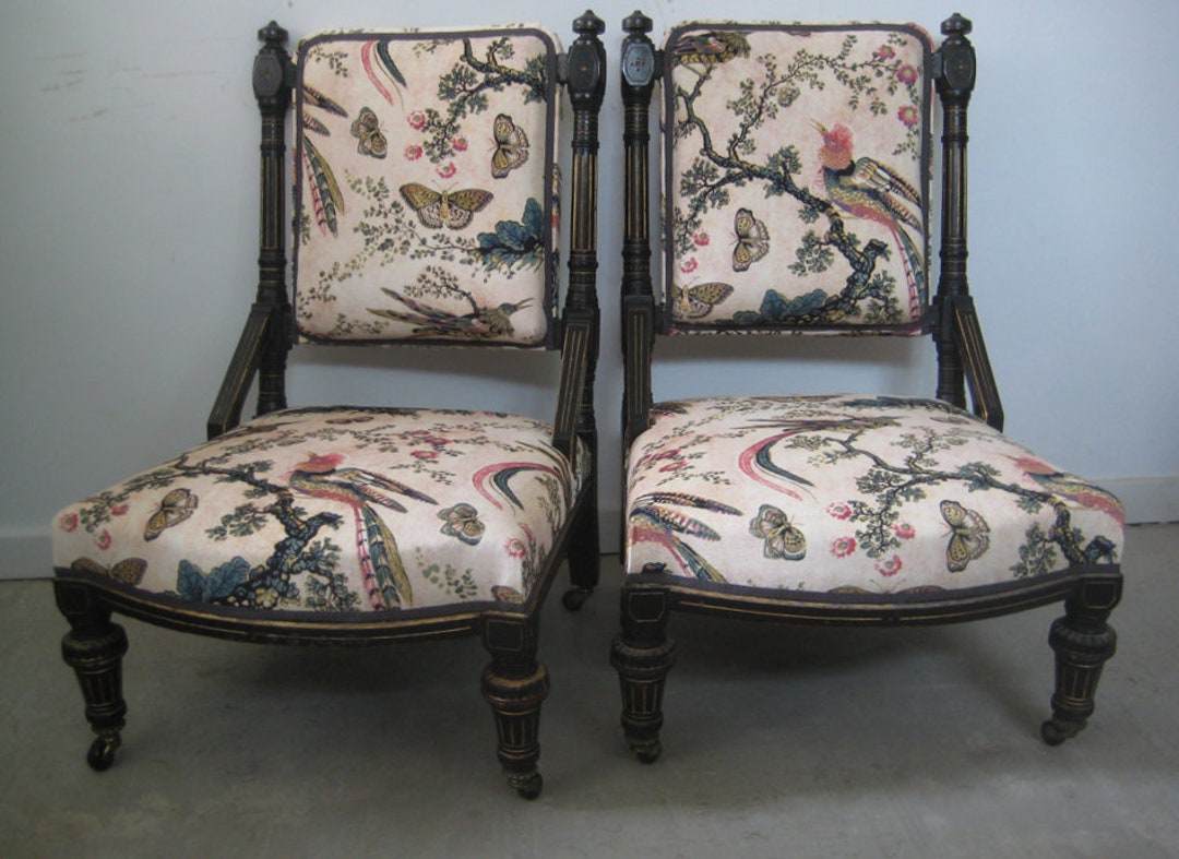 Pair of Antique Victorian Aesthetic Movement Ebonised and Gilt Salon ...