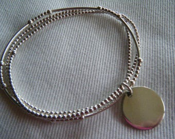 Bracelet 3 rows tubes/balls + medal in Silver 925