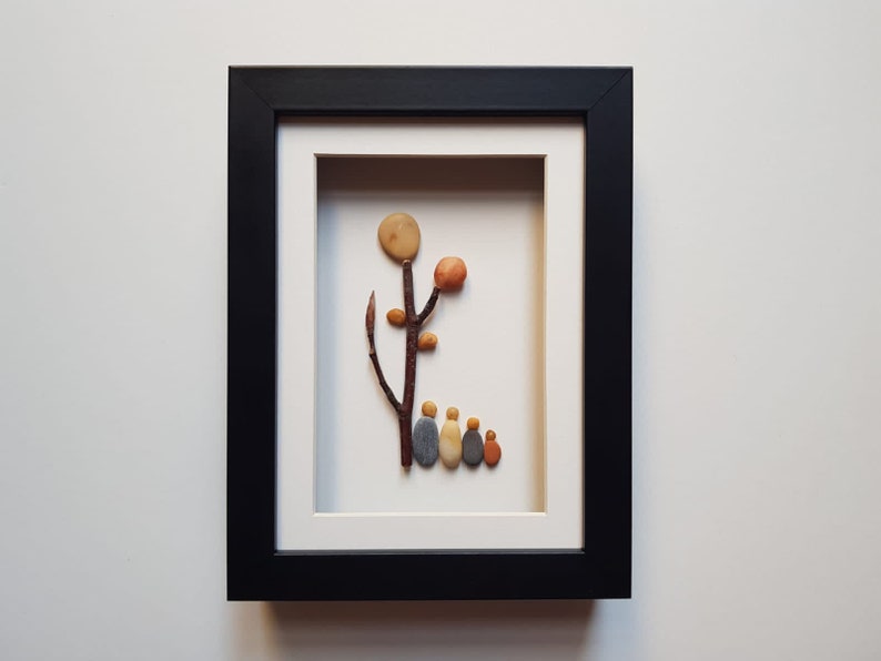 Pebble Art Family Portrait, Unique Christmas Gift for Parents image 2