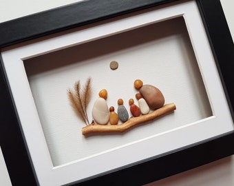 Pebble Art Family Portrait, Family of 6, Housewarming Gift
