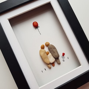 Pebble Art, Pebble Art Picture, Gift for Her, Family of 3, Family Gift, Gift for Mom, Parents with One Kid, Gift for Wife, Gift for Dad
