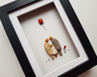 Pebble Art Family Portrait, Gift for Parents, Framed Art (5x7")