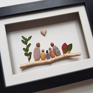 Christmas Gift , Pebble Art Family With 3 Children, Family of 5, Gift for Mom, Gift for Parents, Gift for Wife, Gift for Dad