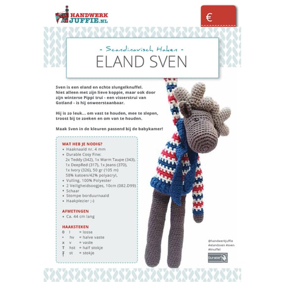 Onwijs Items op Etsy die op Haakpatroon 'Eland Sven' lijken QC-61