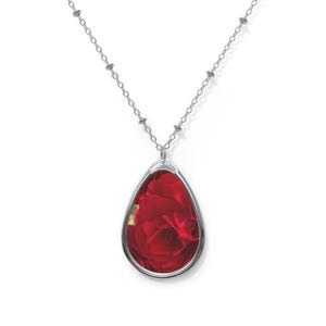 Necklace, Vibrant Red Rose Oval Pendant Necklace, Floral Jewelry, Statement Necklace, Botanical Necklace, Gift for Her