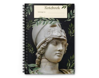 Cuaderno espiral de diosa griega romana: líneas rayadas, diario, bloc de notas, papel rayado, papelería mitológica