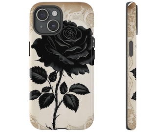 Gothic Black Rose Tough Phone Case, Floral Cell Phone Cover