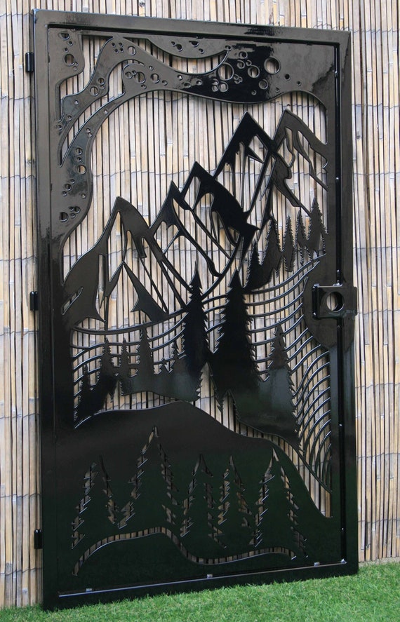 Decorative Steel Gate Mountain View Pine Trees Nature Etsy