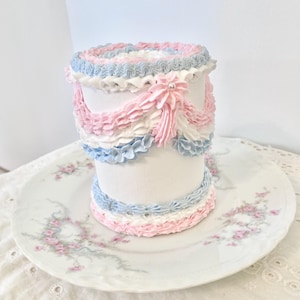 White Faux Cake, Patriotic Cake, Petite Fake Cake, Lambeth Cake, Sweets Display, Faux Display Cake, Regency Era, Pink USA Decor, Photo Prop