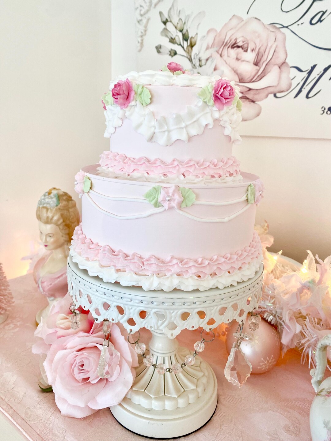 Two Tier Cake Ruffle Pink Ruffle Two Tier Faux Lambeth Cake - Etsy