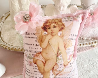 Vintage Cherub Lavender Sachet, Valentine Cottage Decor, Romantic Cherub Pillow, Pink Valentine Pillow, Valentine Gift, Shabby Chic Decor