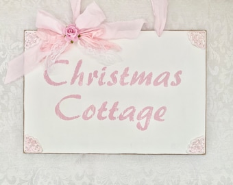 Christmas Cottage Wood Sign, Christmas Cottage Decor, Pink Decor, Baby Nursery Decor, Christmas Decor, Pinkmas, Free Shipping