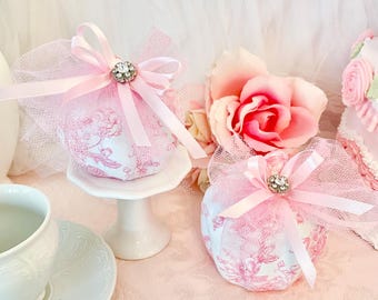 Shabby Chic Pink Rose Toile Upcycled Pumpkins