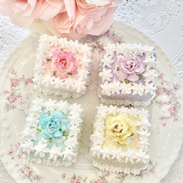 Spring Faux Tea Cakes, Faux Easter Tea Cakes, Fake Cake, Faux Cake, Easter Sweets Display, Spring Shabby Chic Decor, Set Of Four