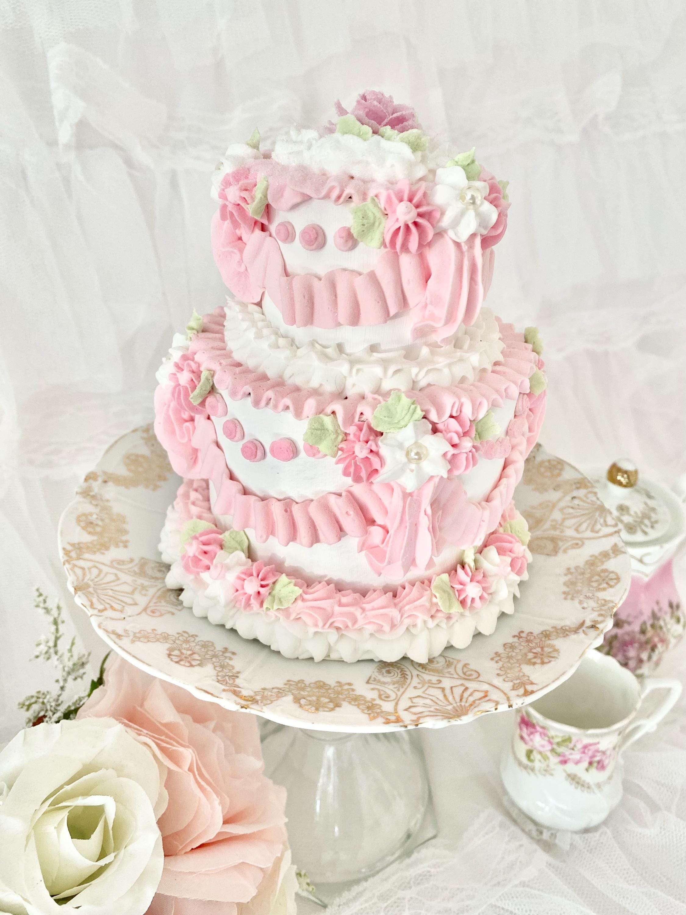 Pink Faux Cake, Shabby Chic Petite Cake, Pink Roses, Mini Lambeth Cake,  Sweets Decoration, Sweets Display, Marie Antoinette, Two Tier Cake