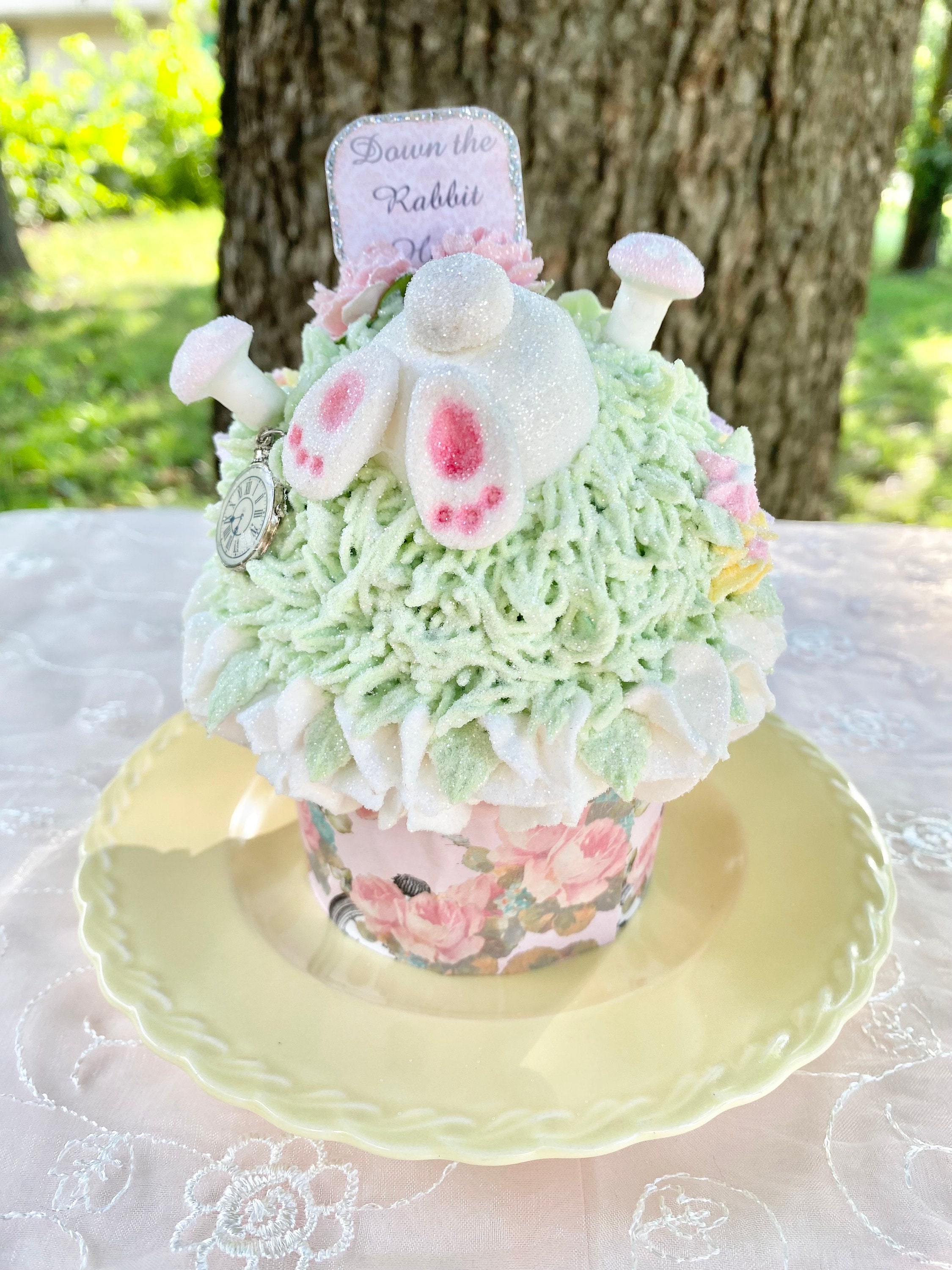 White Rabbit Faux Cupcake Down the Rabbit Hole Alice In Wonderland Party Decor Fake Cake Sweets Display Fake Bake Photo Props