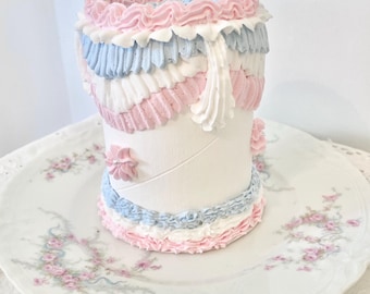 Patriotic Faux Lambeth Cake, White Pink And Blue Display Cake, Photo Prop, Regency Era