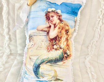 Mermaid Lavender Sachet, Shabby Chic Cottage Decor, Mermaid Pillow, Fresh Lavender, Sa Vintage Mermaid Pillow, Shells, Beach Decor, Summer