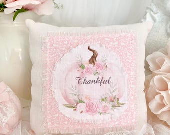 Romantic Pink Floral Pumpkin Accent Pillow