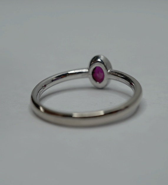 Bezel Set Ruby RIng, Oval Solitaire Ring white go… - image 7