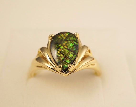 Buy Canadian Ammolite and White Zircon Split Shank Ring in Vermeil Yellow  Gold Over Sterling Silver (Size 7.0) 0.60 ctw at ShopLC.