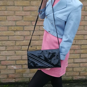 VTG 80s Patent Black Shoulder Bag Made in Italy original vintage
