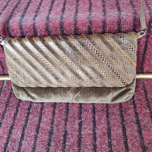 80s Brown Velvet Pochette with Exotic Snake Deco Crossbody Shoulder Bag Classic True Original Vintage Purse Made in Italy by Mazzini