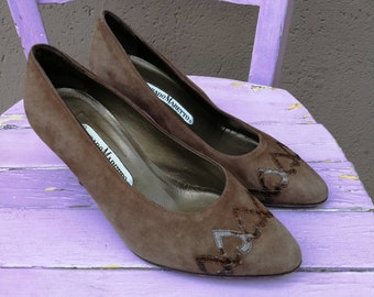 Vintage Shoes in Suede with Python Heart Deco details- Stiletto Heels - MADE IN ITALY