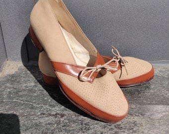 NOS increíble diseño original Vintage de los años 50 Mocasines Planos Slip ons TwoTones Pin Up Pic-Nick Made In Italy cuero y ante de Levriero