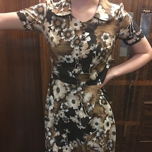 Brown Flower Printed Japanese Style Dress from Luna Visconti-Made in Italy