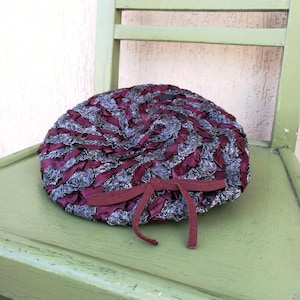 Burgundy and Charcoal Beret with bow detail