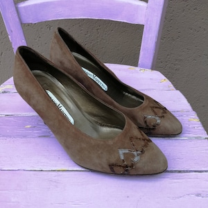 Vintage Shoes in Suede with Python Heart Deco details- Stiletto Heels - MADE IN ITALY