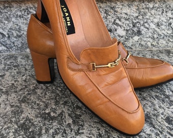 NOS Artisan Bronze High Heel Loafers With Chain Detail Made in - Etsy