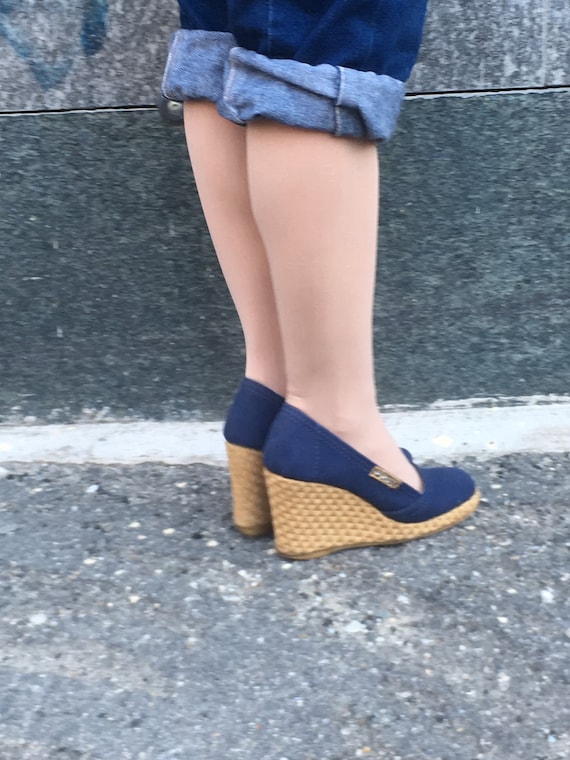 Blue Canvas Summery Wedge Made In Italy Original … - image 3