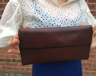 Vintage Flat Brown Clutch shoulder bag or hand bag MADE IN ITALY