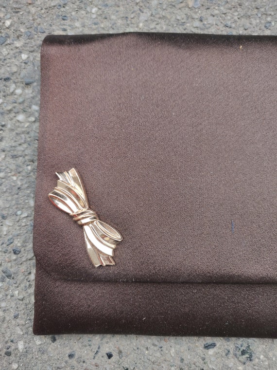 50s Brown Fabric Grosgrain Hand Bag with Flower B… - image 2
