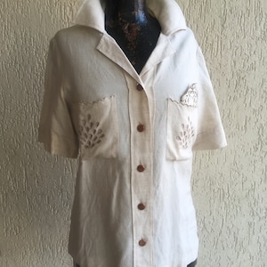 Original Vintage Made in Italy Shirt Linen and Wooden Button