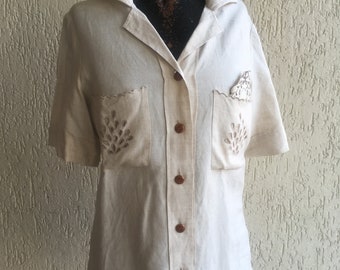 Original Vintage Made in Italy Shirt Linen and Wooden Button